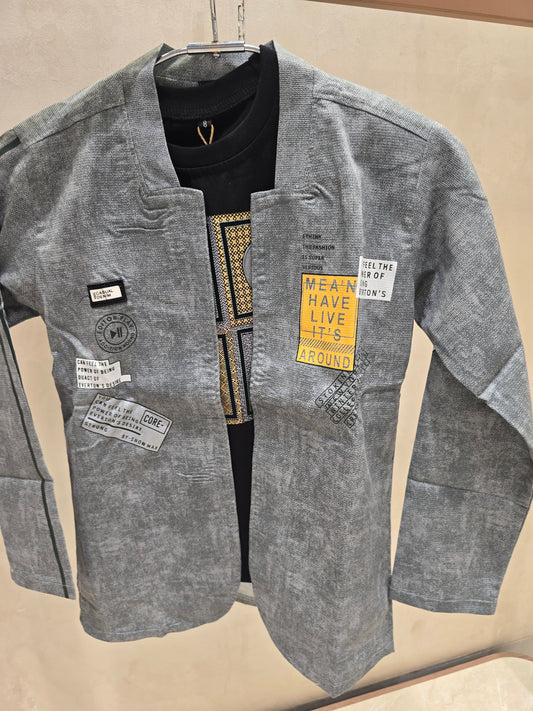 Pista grey Sattin cotton full sleeves poyal prints sturg overlooked with pure cotton rubber prints black t-shirt