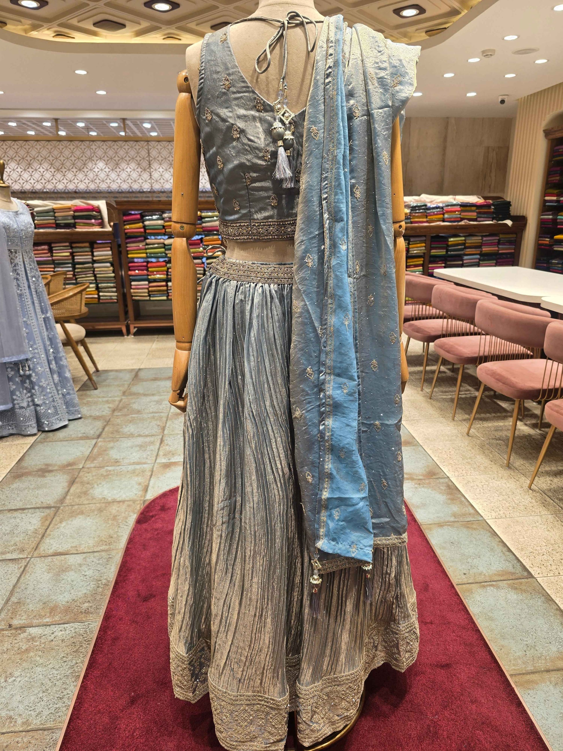 Tissue Material blue colour lehenga with handwork