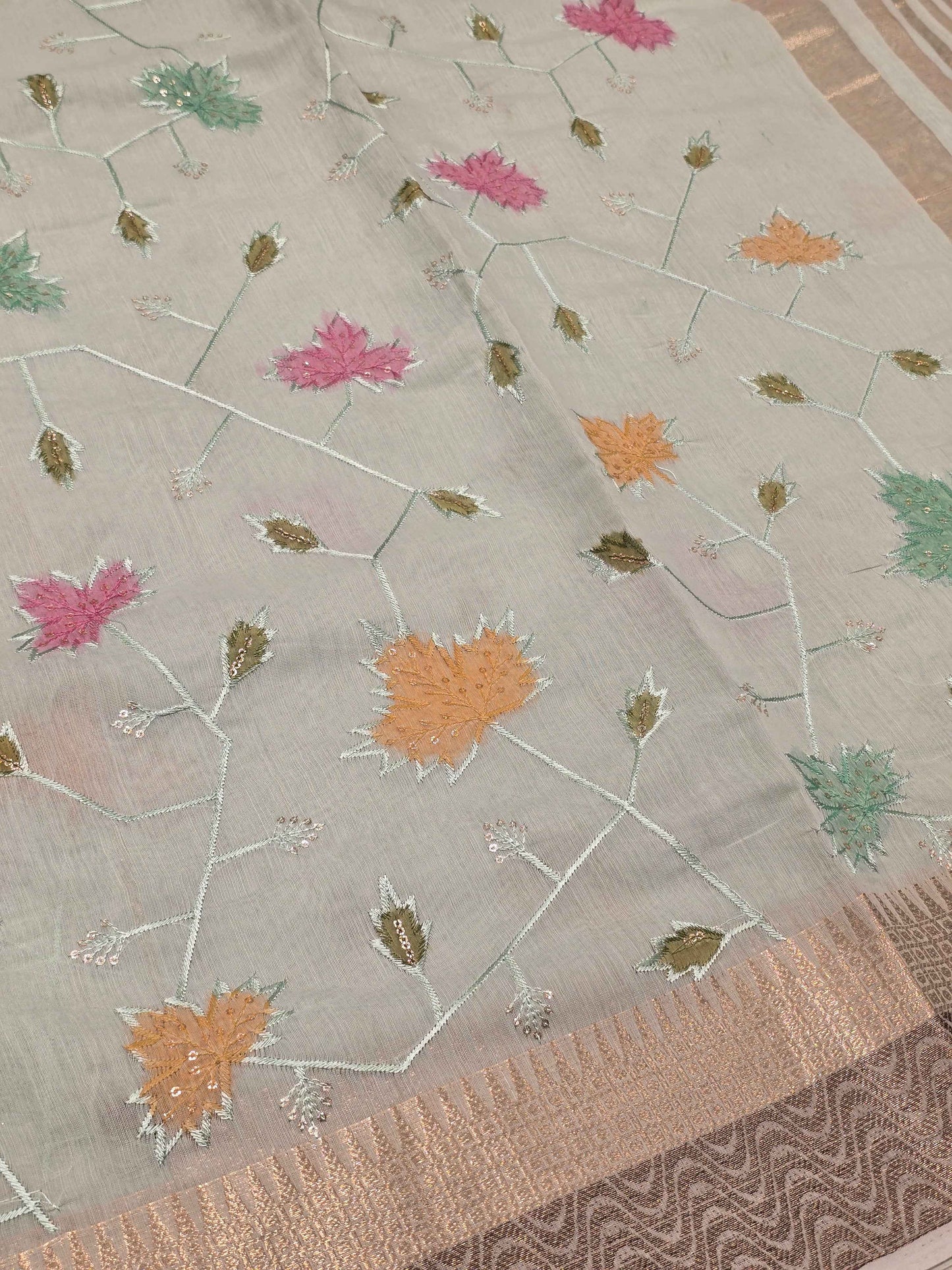Tussar material multi colour embroidery with sequins work