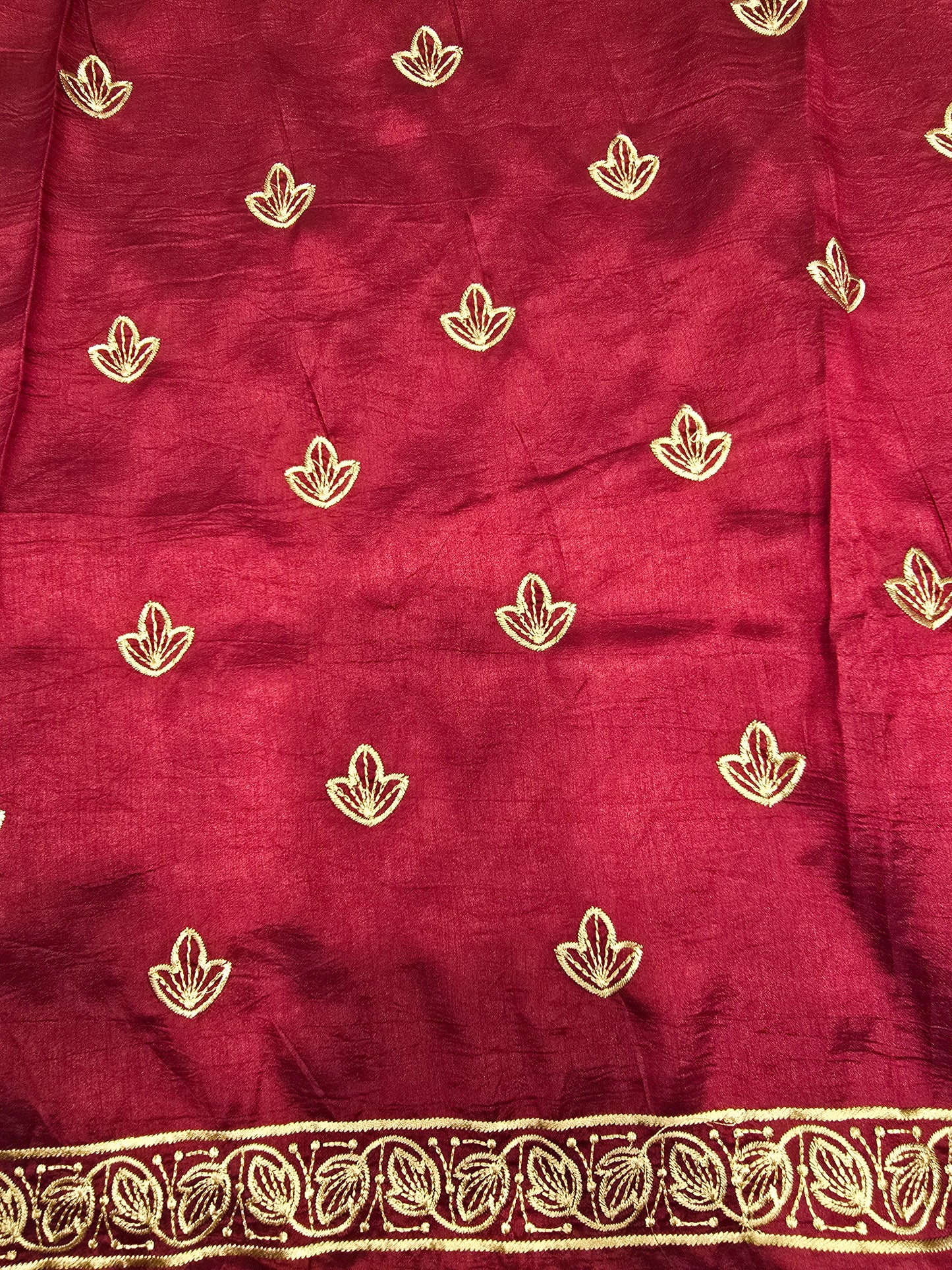 Maroon Tussar Saree with Golden Embroidery Border