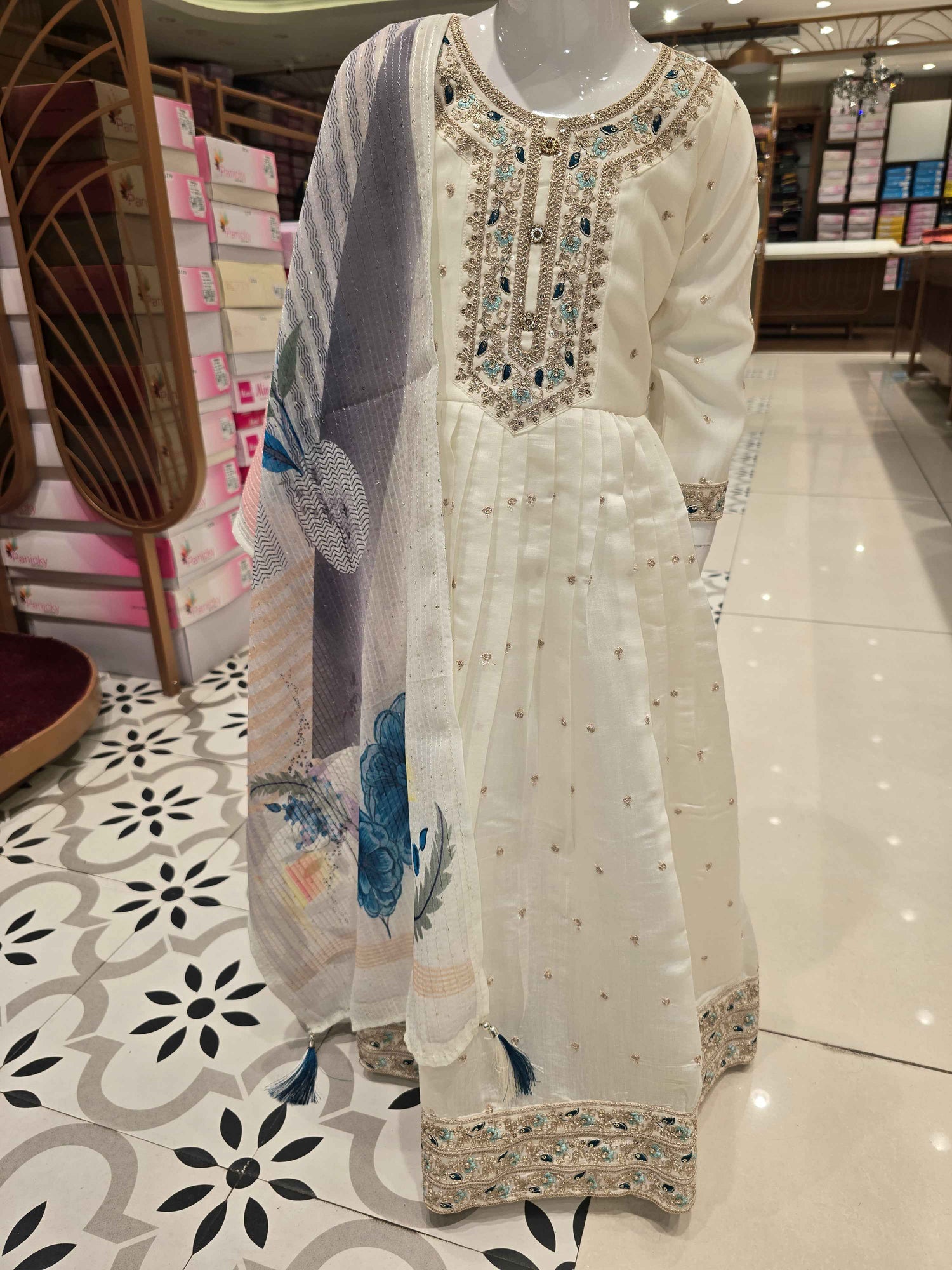 off-white child's Anarkali frock suit set,