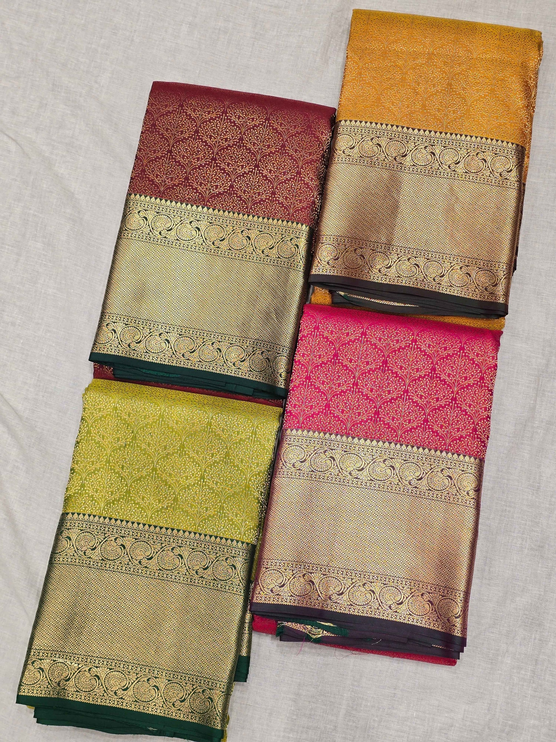 Pure Handloom Kanjivaram Brocade Silk Saree with Gatti Border and Rich Pallu