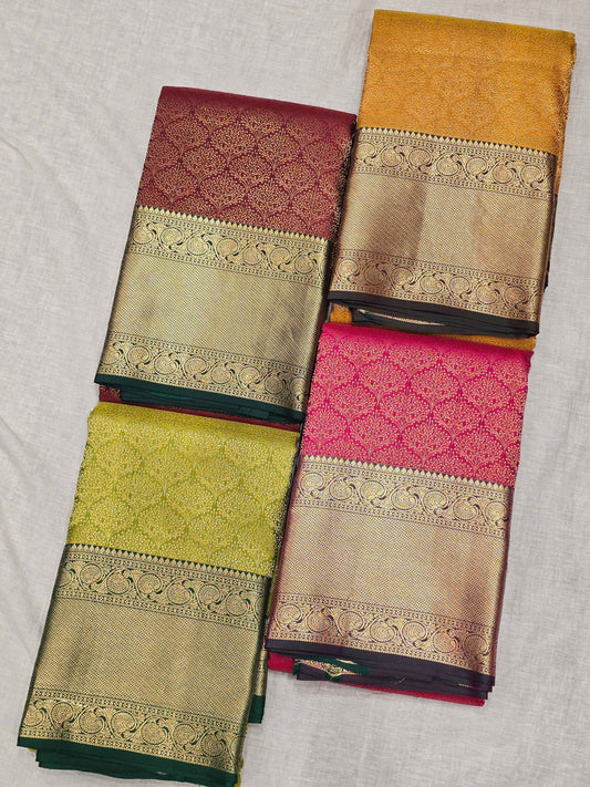 Pure Handloom Kanjivaram Brocade Silk Saree with Gatti Border and Rich Pallu