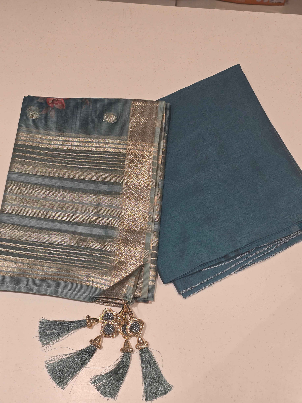 Cotton mix dress material with thread embroidery for free size