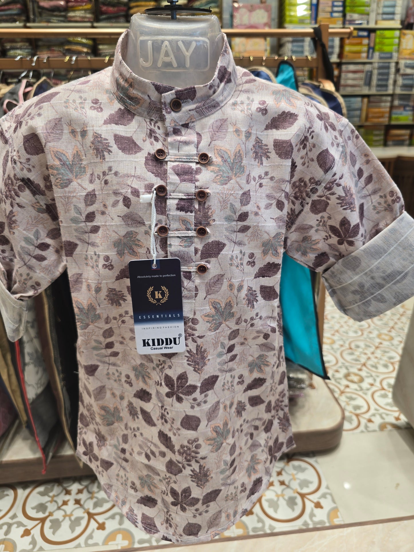 Boys Cotton Mix Printed Kurta Shirt – Full Sleeves