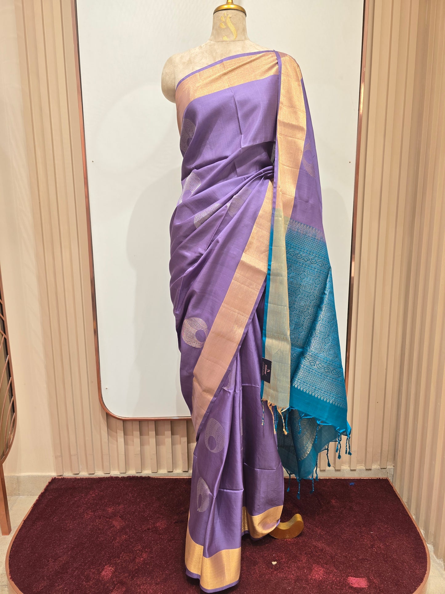 Lavender Sky Blue Pure Soft Silk Saree