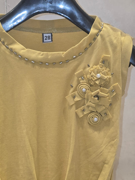 Girl Light Yellow Lycra Hosiery Western Top