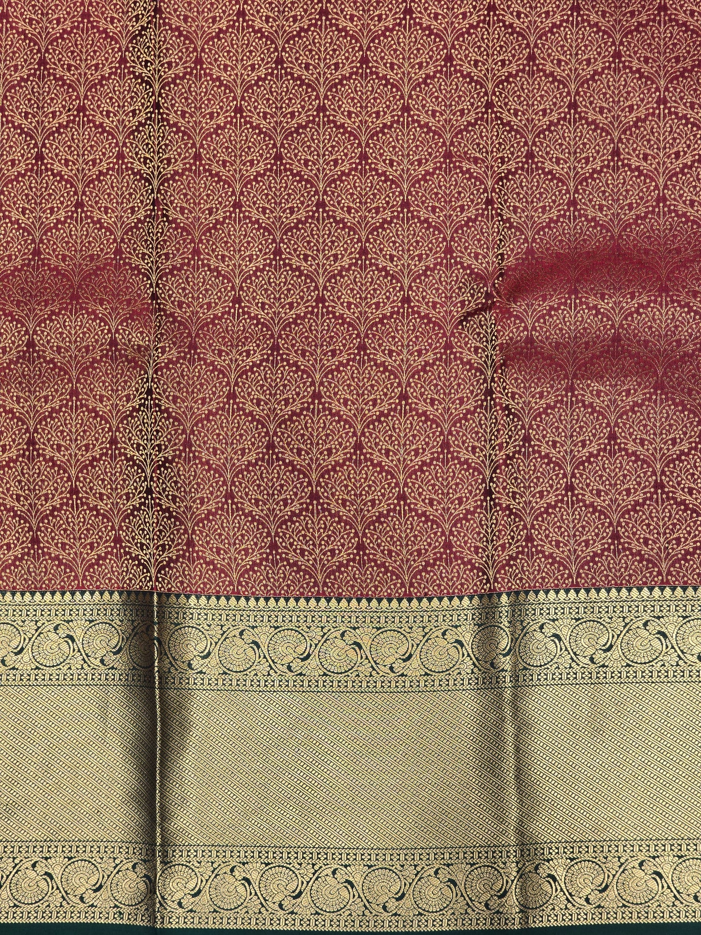 Pure Handloom Kanjivaram Brocade Silk Saree with Gatti Border and Rich Pallu