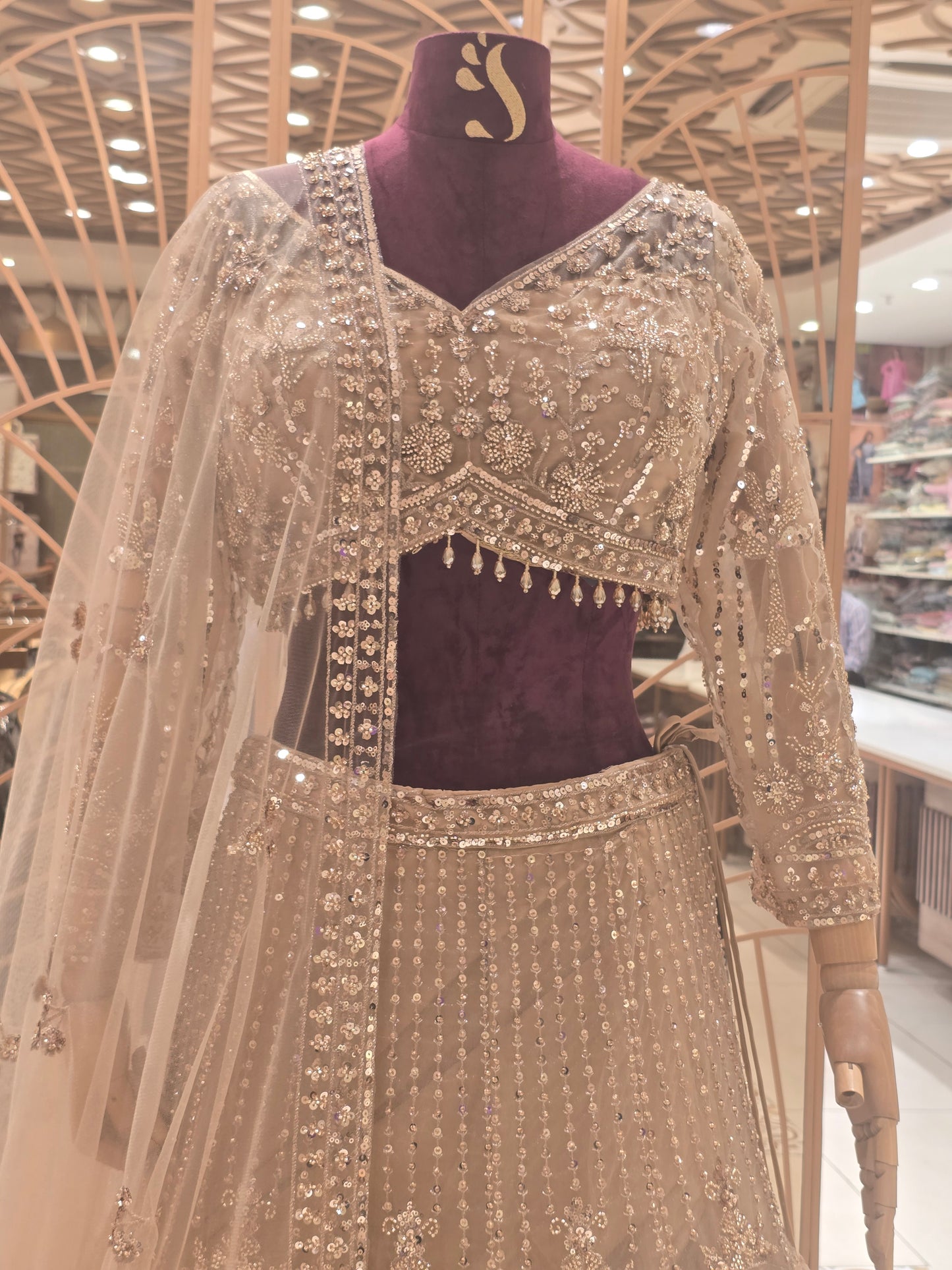 Gold Knitted Bridal Lehenga for Women
