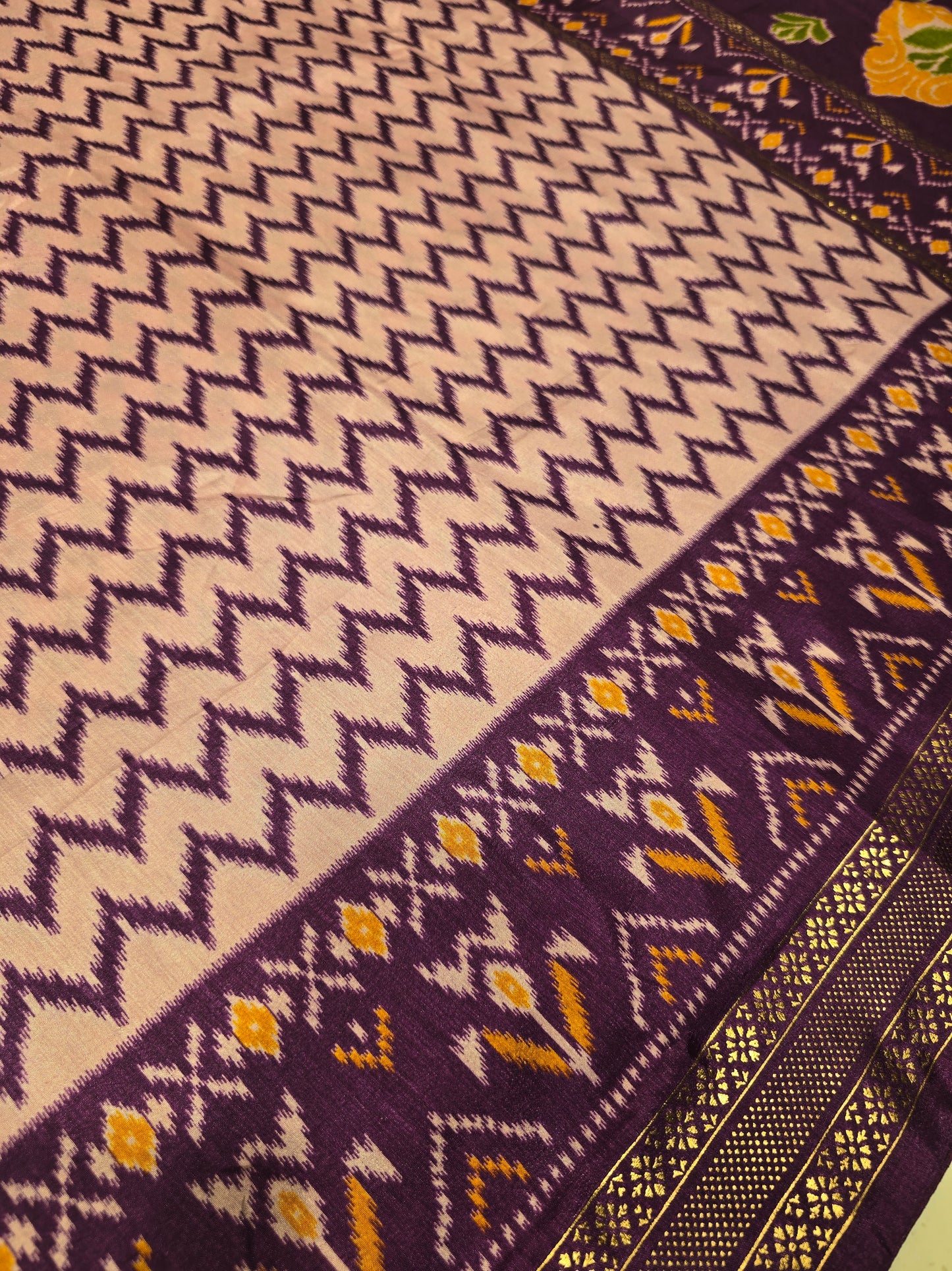 Semi Patola Silk Saree with Traditional Ikat Weaving & Zari Border | Elegant Festive & Wedding Wear Saree for Women