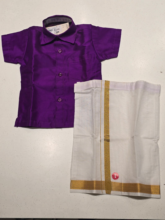 Purple Semi Silk Dhoti Set for Boys