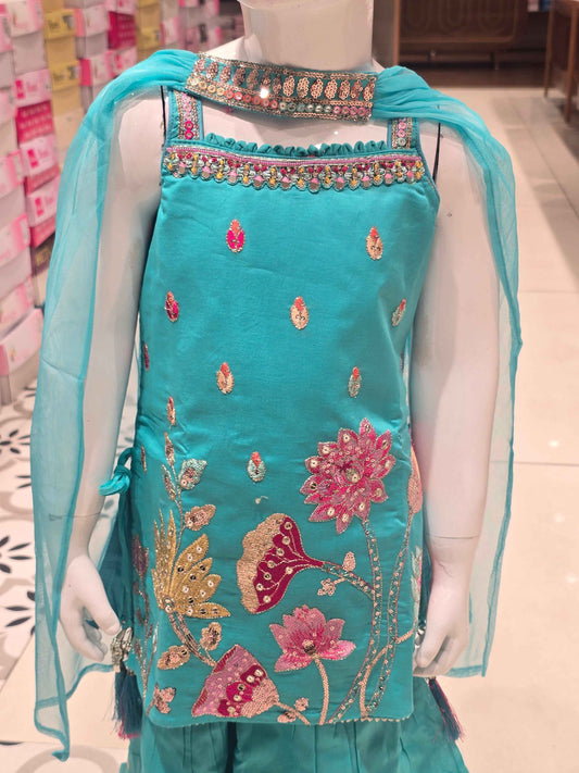 turquoise blue girls' ethnic sharara suit se