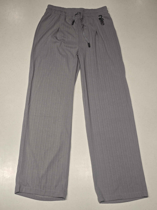 Ash Grey Cotton Plissé Wide-Leg Trousers for Girls