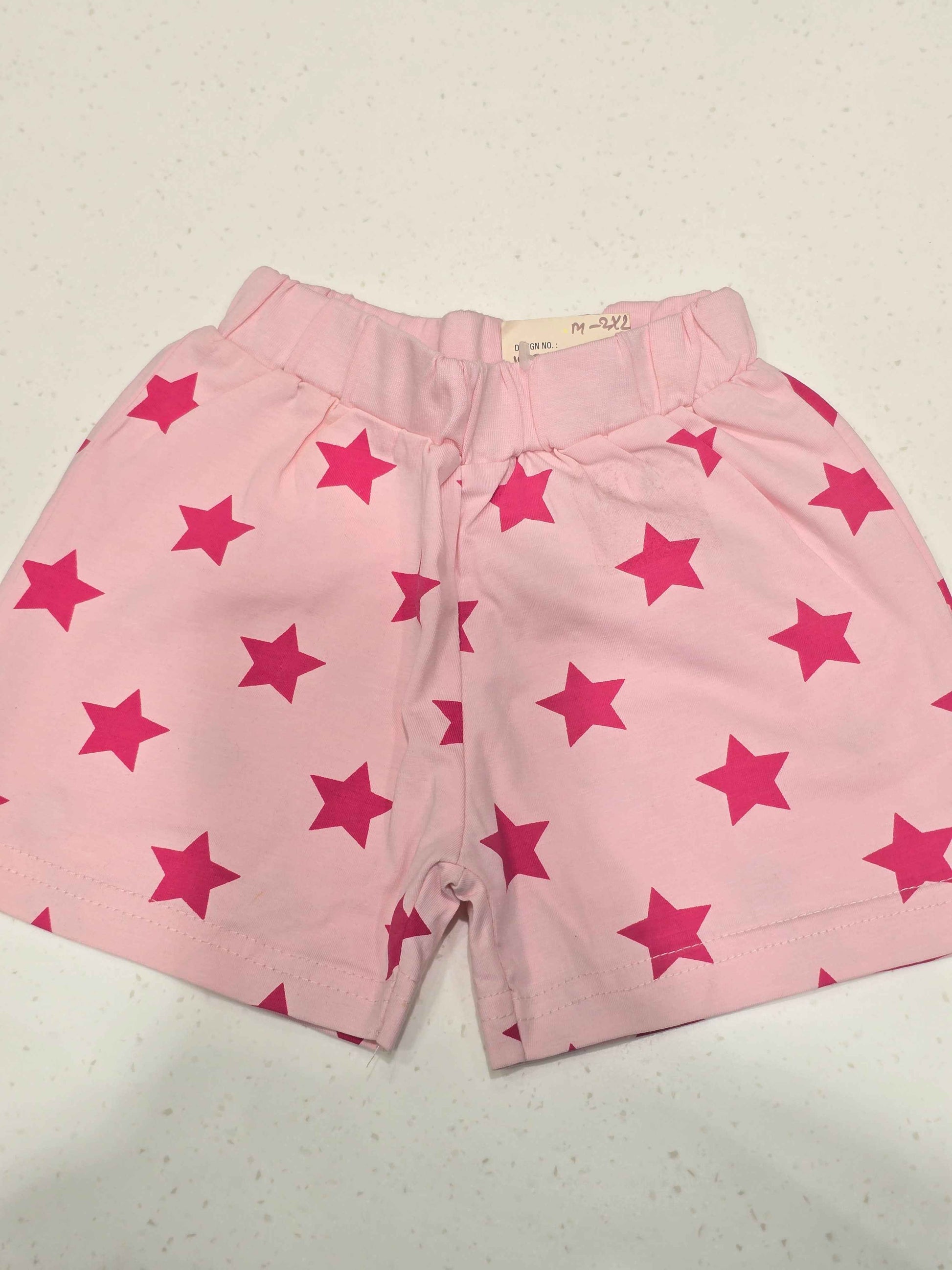 Cotton material baby pink color shorts with star prints