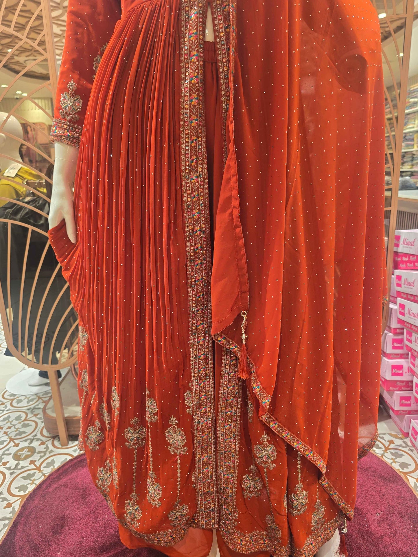 Women Orange Chiffon Anarkali Plazo Set
