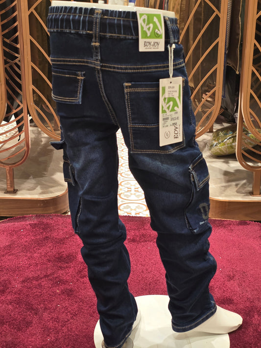 Boys Blue Denim Stretchable Cargo Jeans Pant