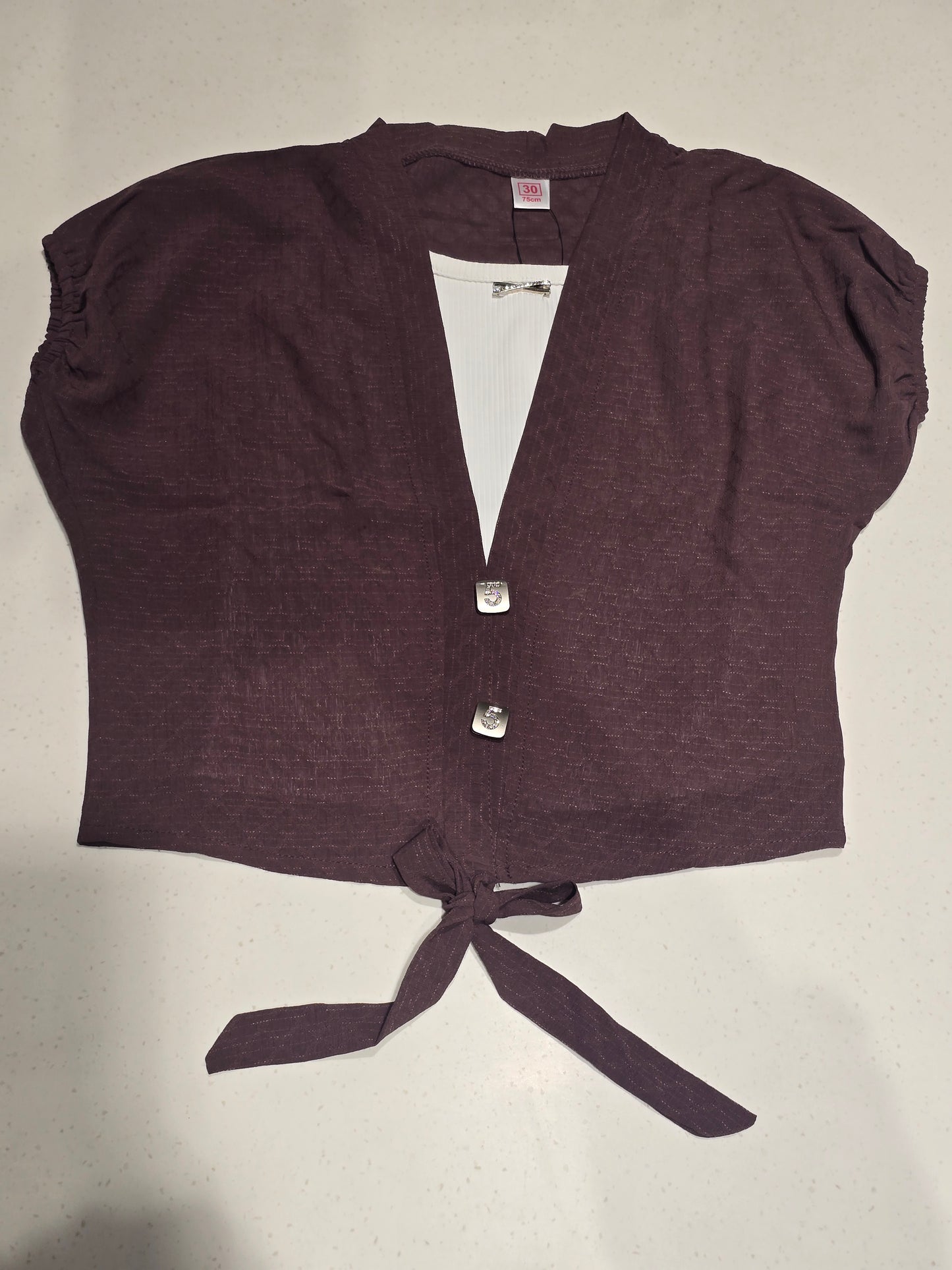 Girls layered short-sleeve tie-front top
