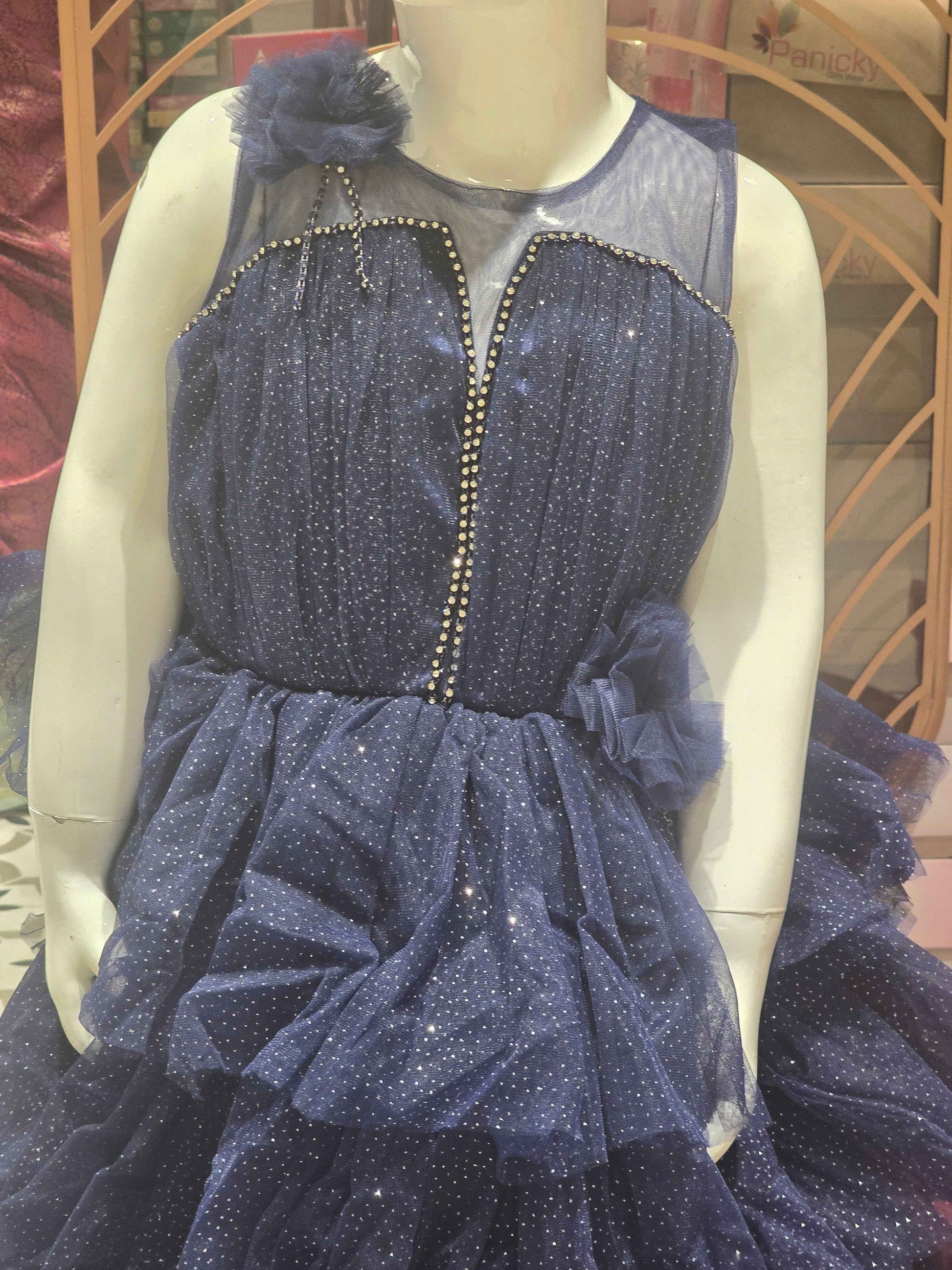 Girls Blue Knitted Stone Work Gown