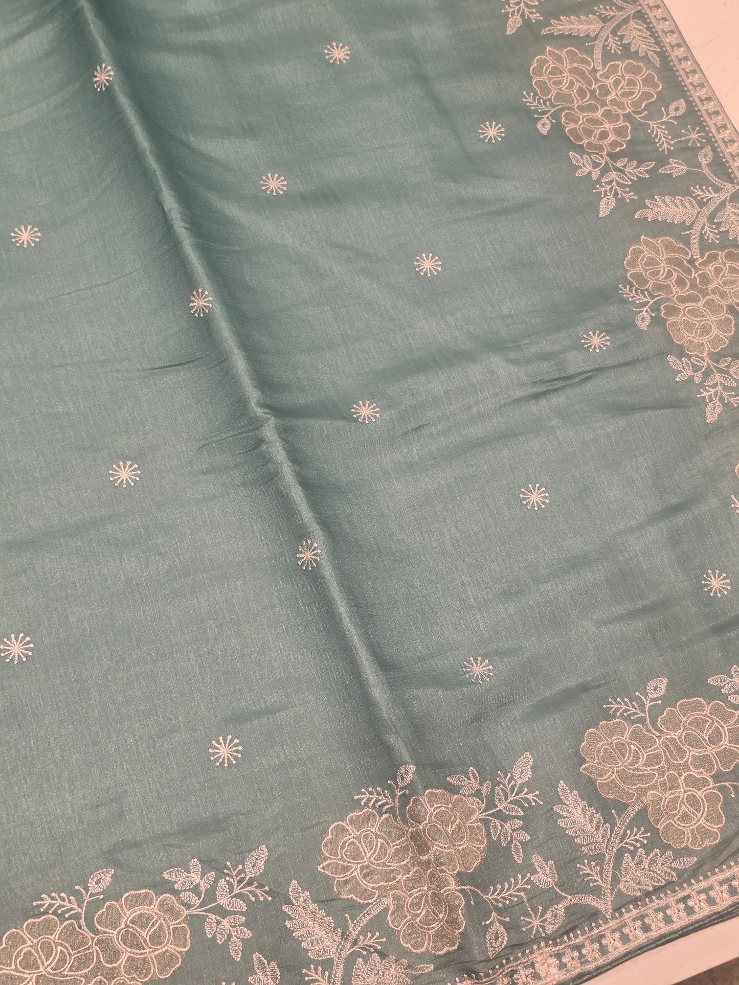 Soft Tussar Saree with White Embroidery