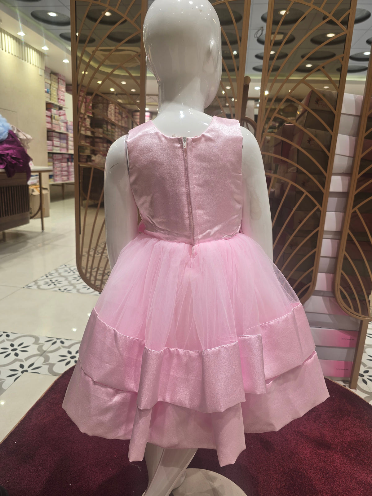 Girls Baby Pink Knitted Short Frock with Stone Waist Detail