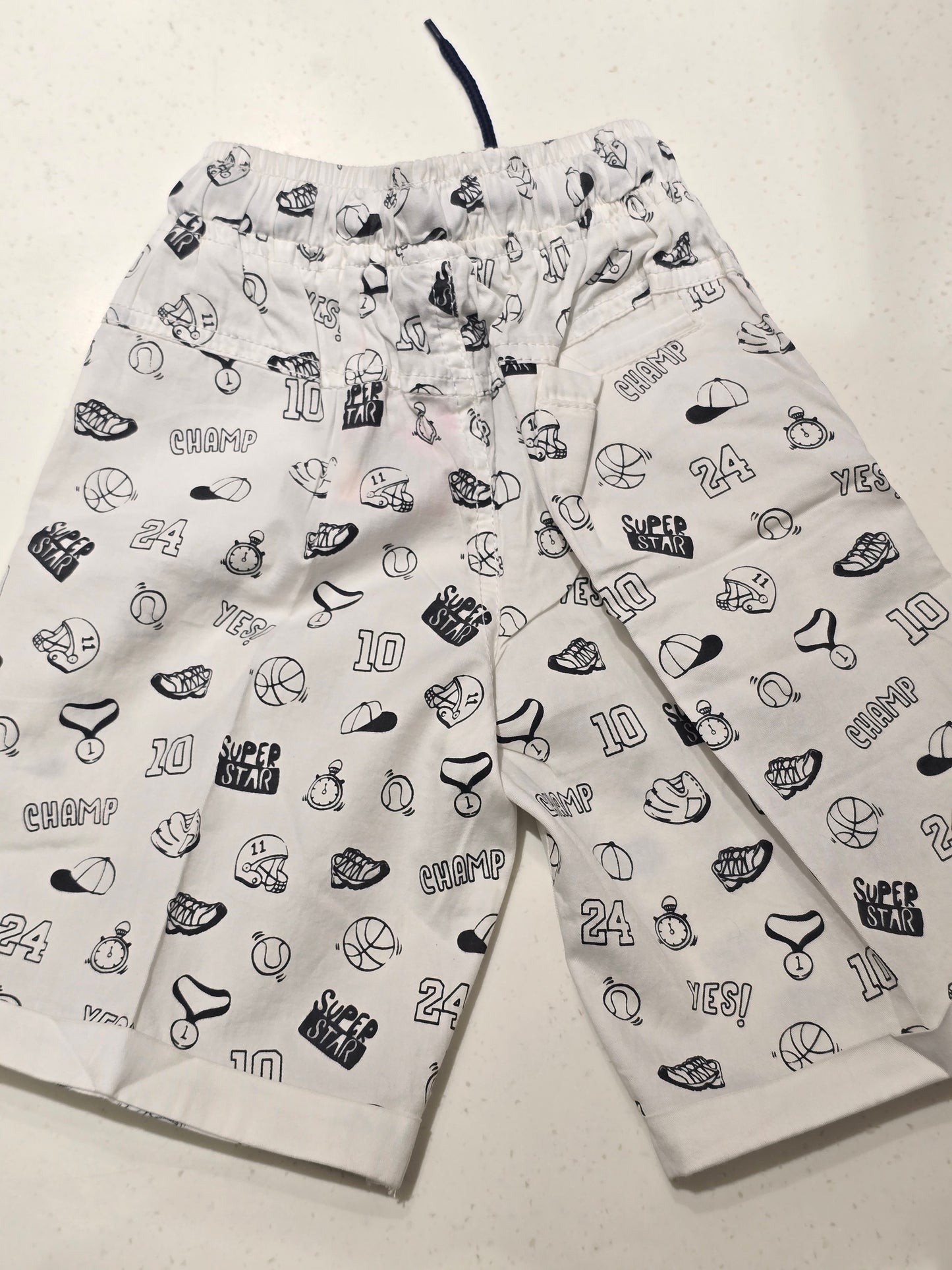 White Printed Cotton Shorts for Boys