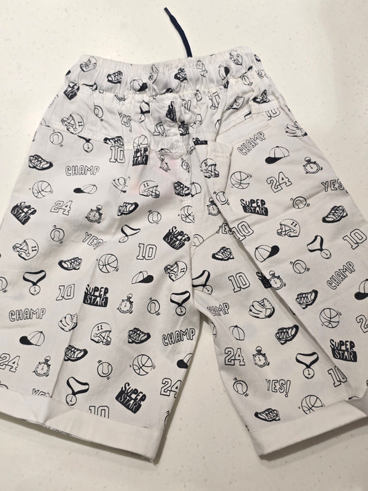 White Printed Cotton Shorts for Boys