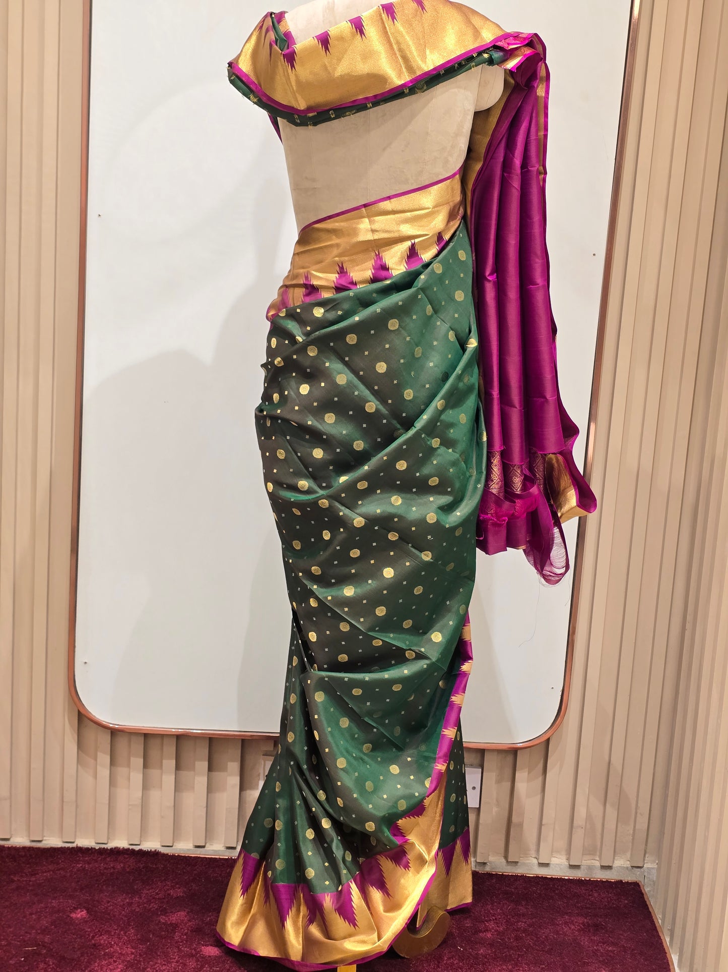 Pure handloom Kanjivaram silk saree with temple border and traditional motifs