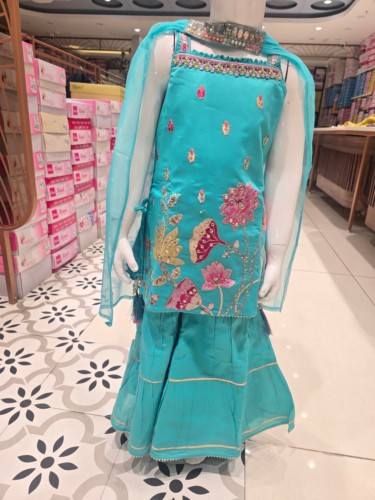 turquoise blue girls' ethnic sharara suit se