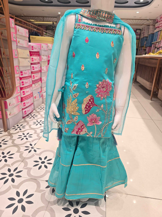 turquoise blue girls' ethnic sharara suit se