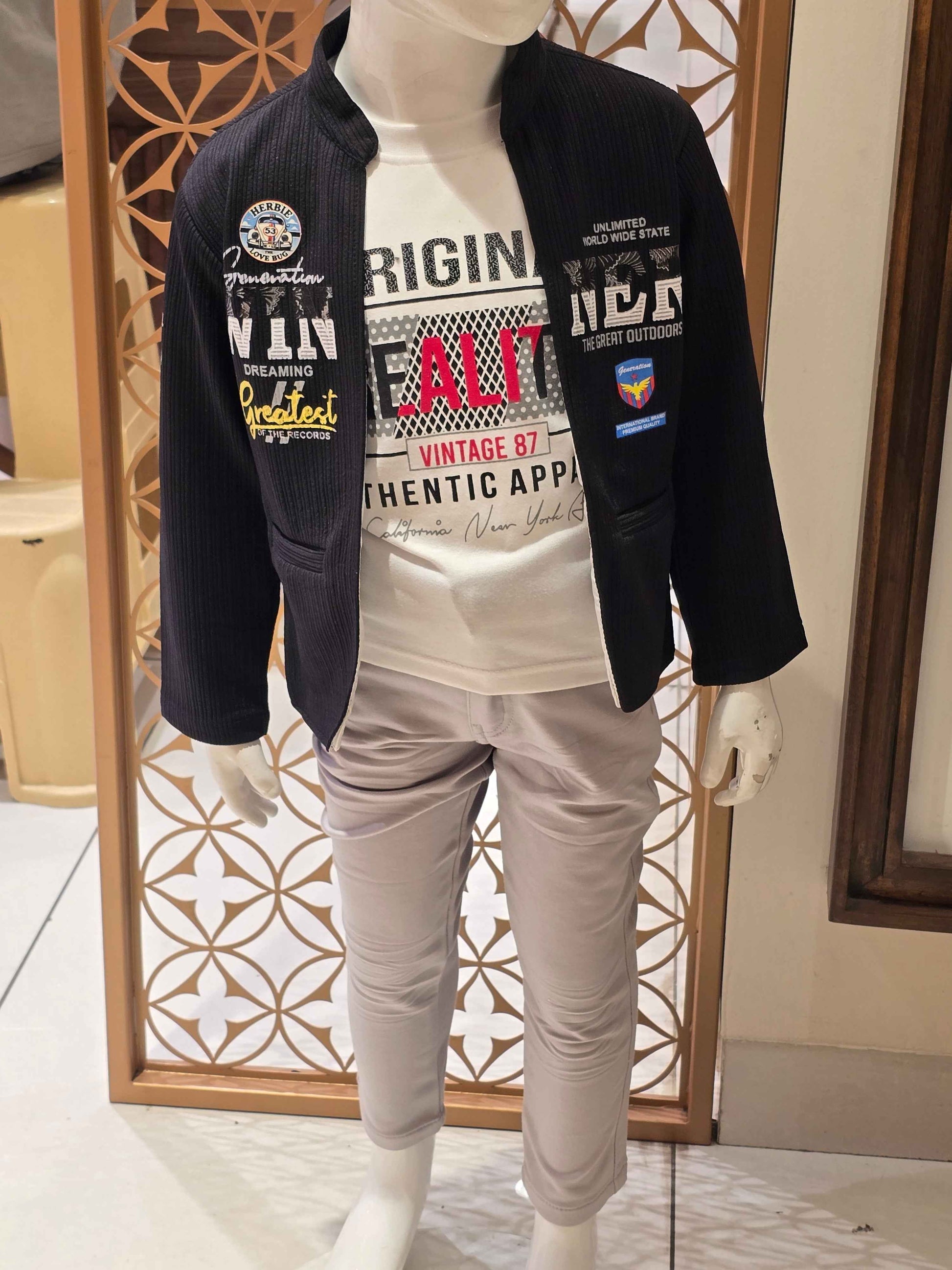 Lycra Material blacm coat wuth white t-shirt (set)for boys