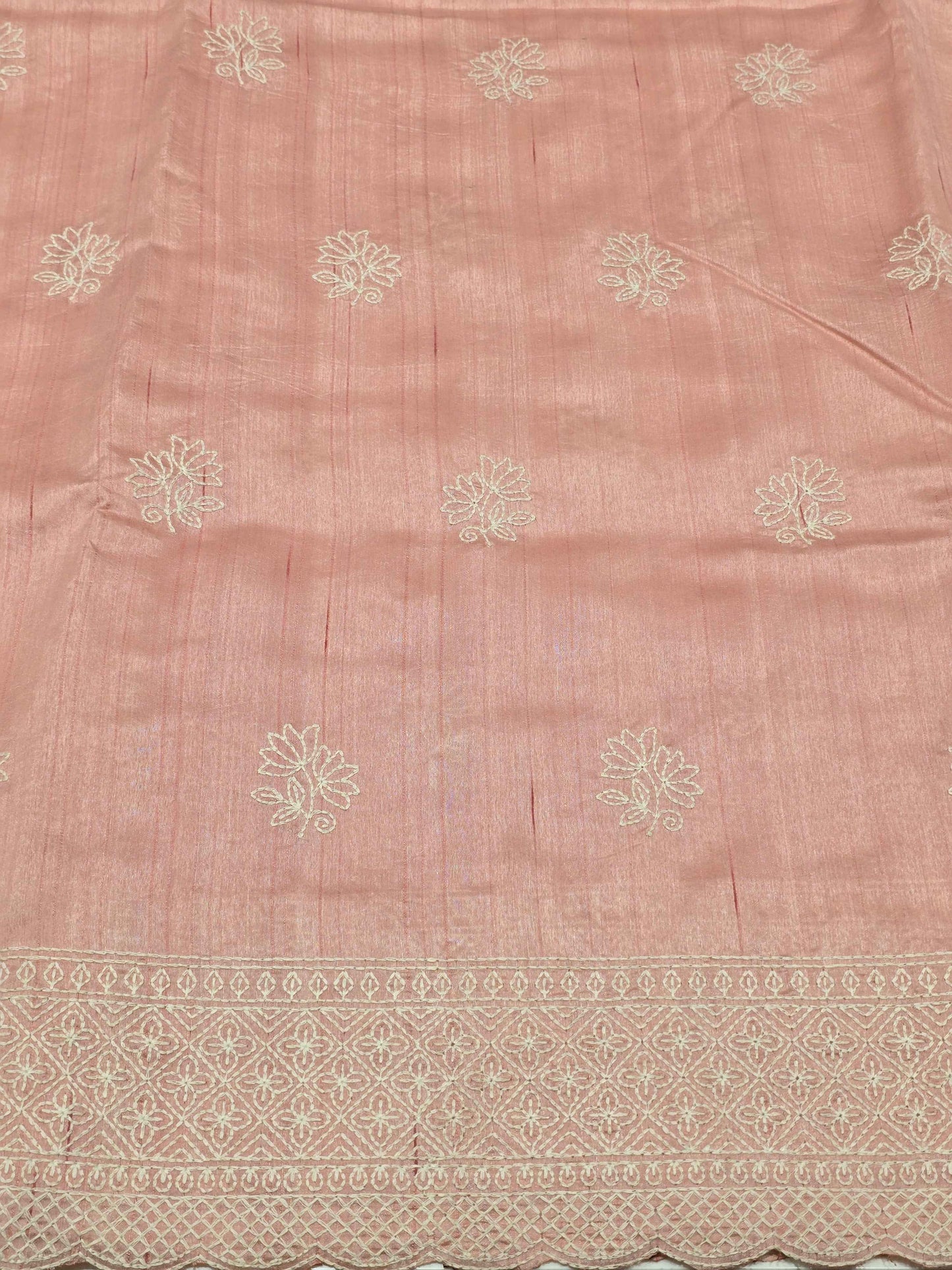 Baby Pink Tussar Jute Saree with Embroidery
