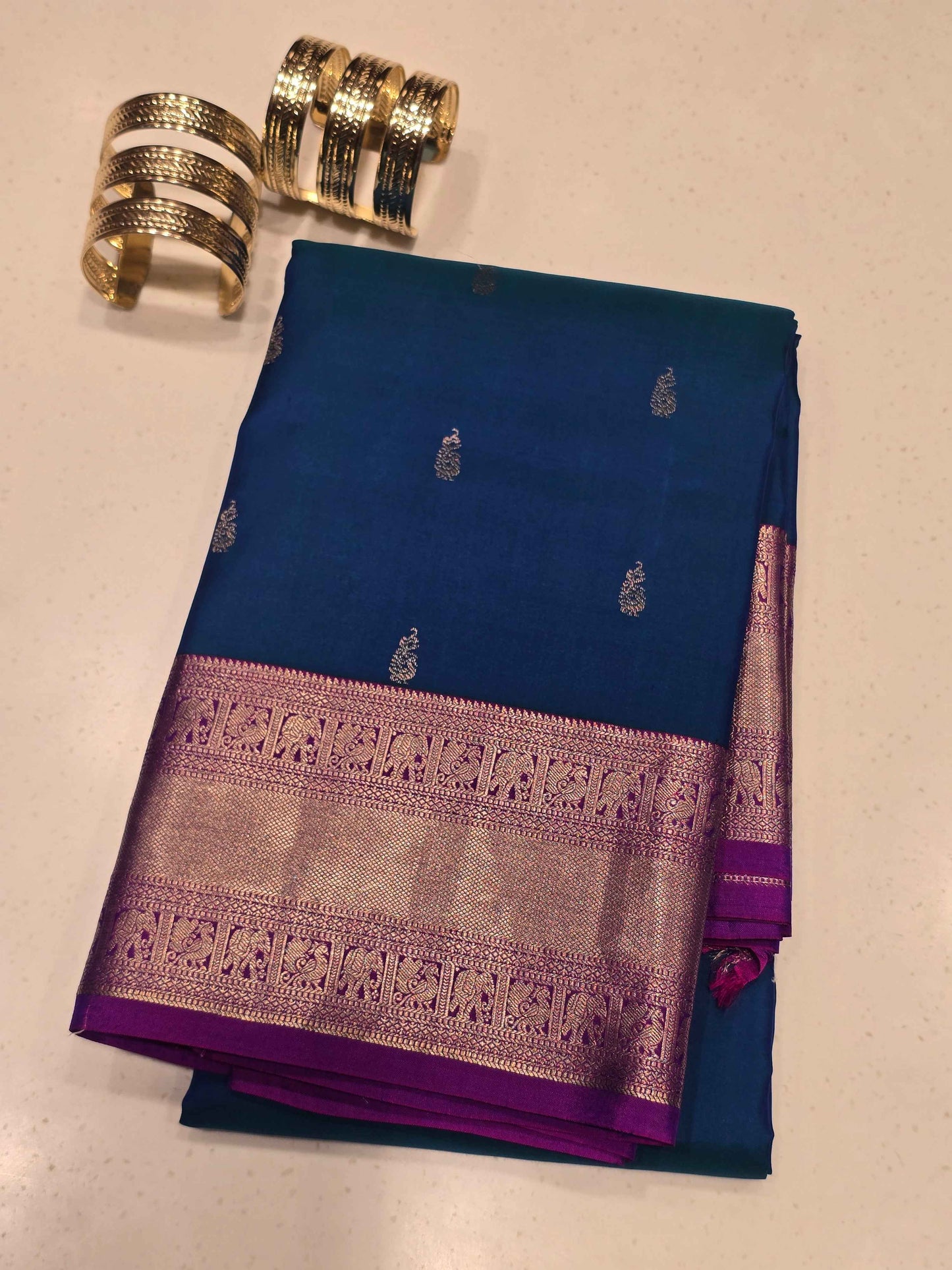 Peacock Blue Pure Handloom Kanjivaram Silk Saree