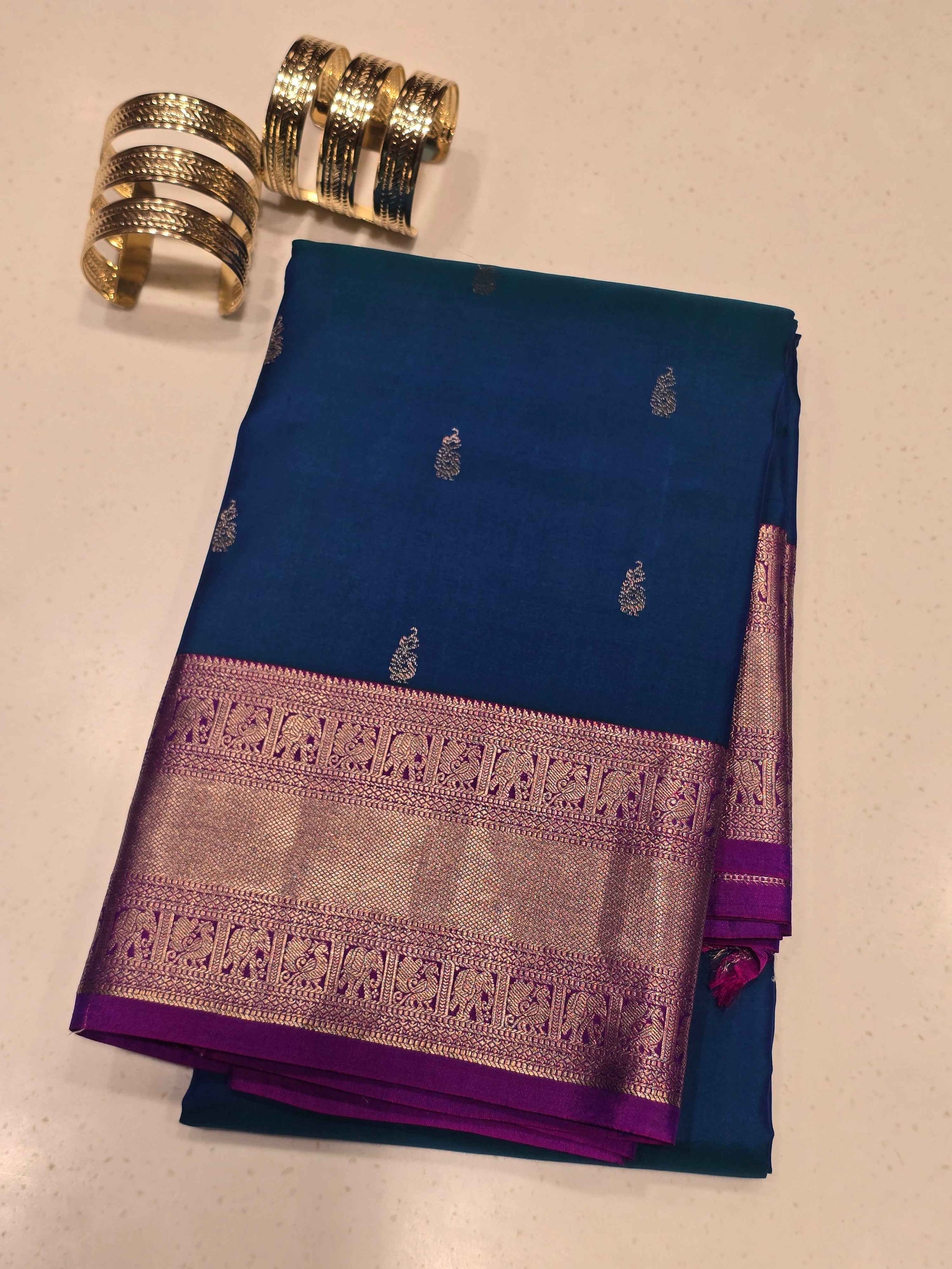 Peacock Blue Pure Handloom Kanjivaram Silk Saree