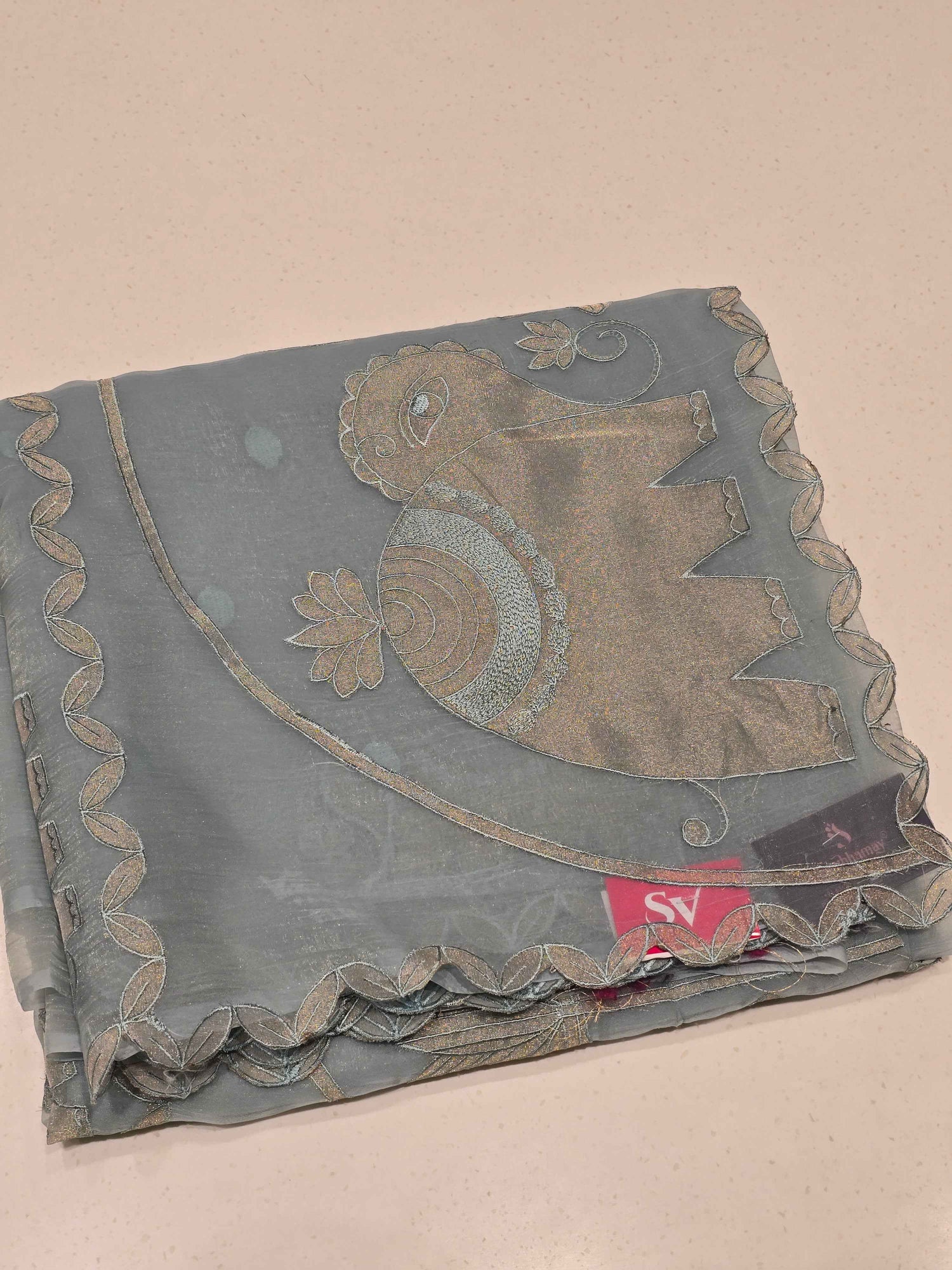 Sky Blue Organza Saree with Elephant Design