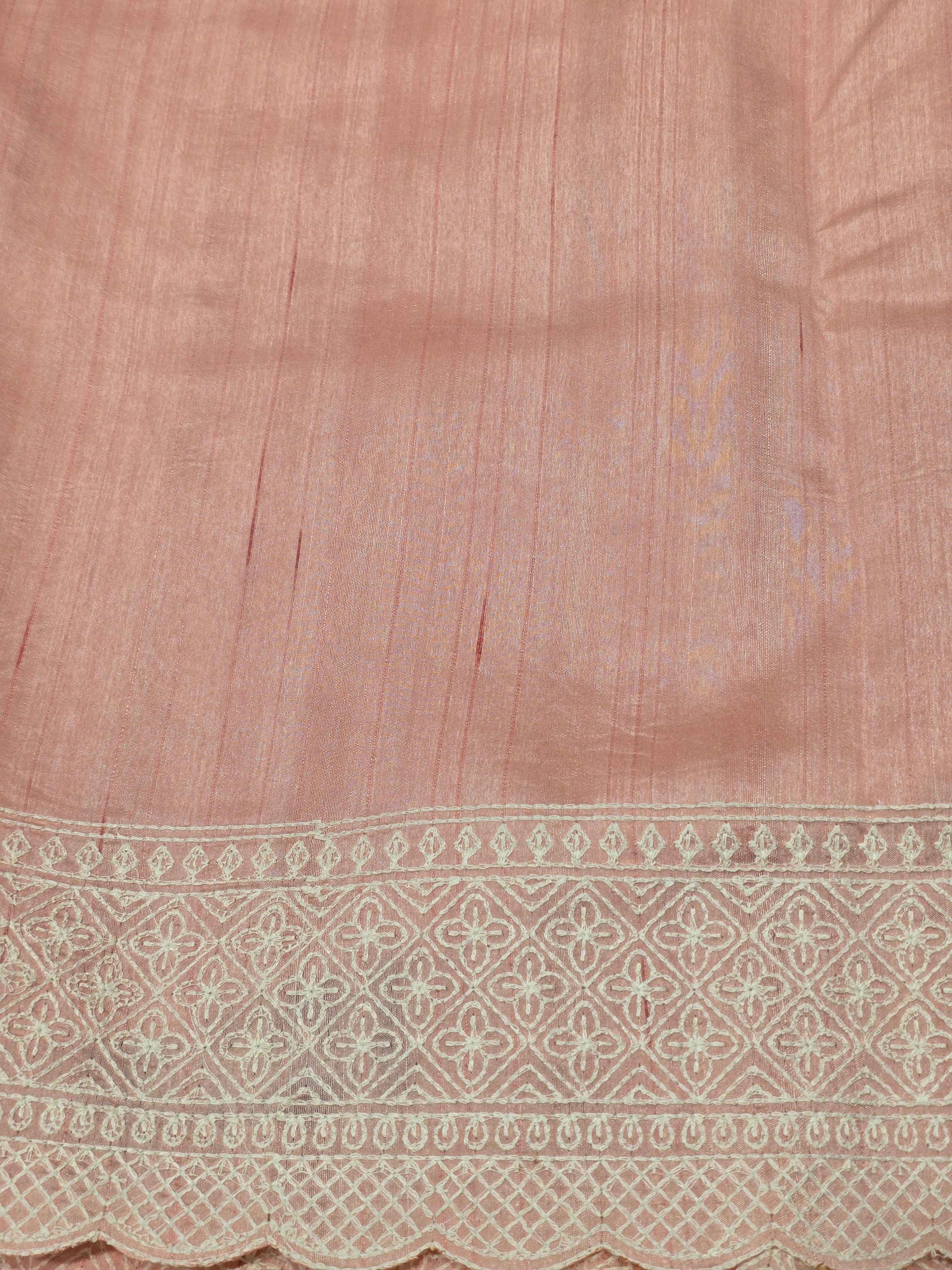 Baby Pink Tussar Jute Saree with Embroidery