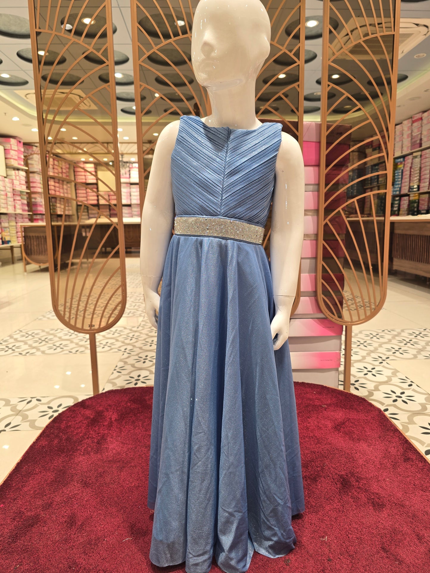 Shimmer material westren Gown full sleeves inner stylish thik belt  design