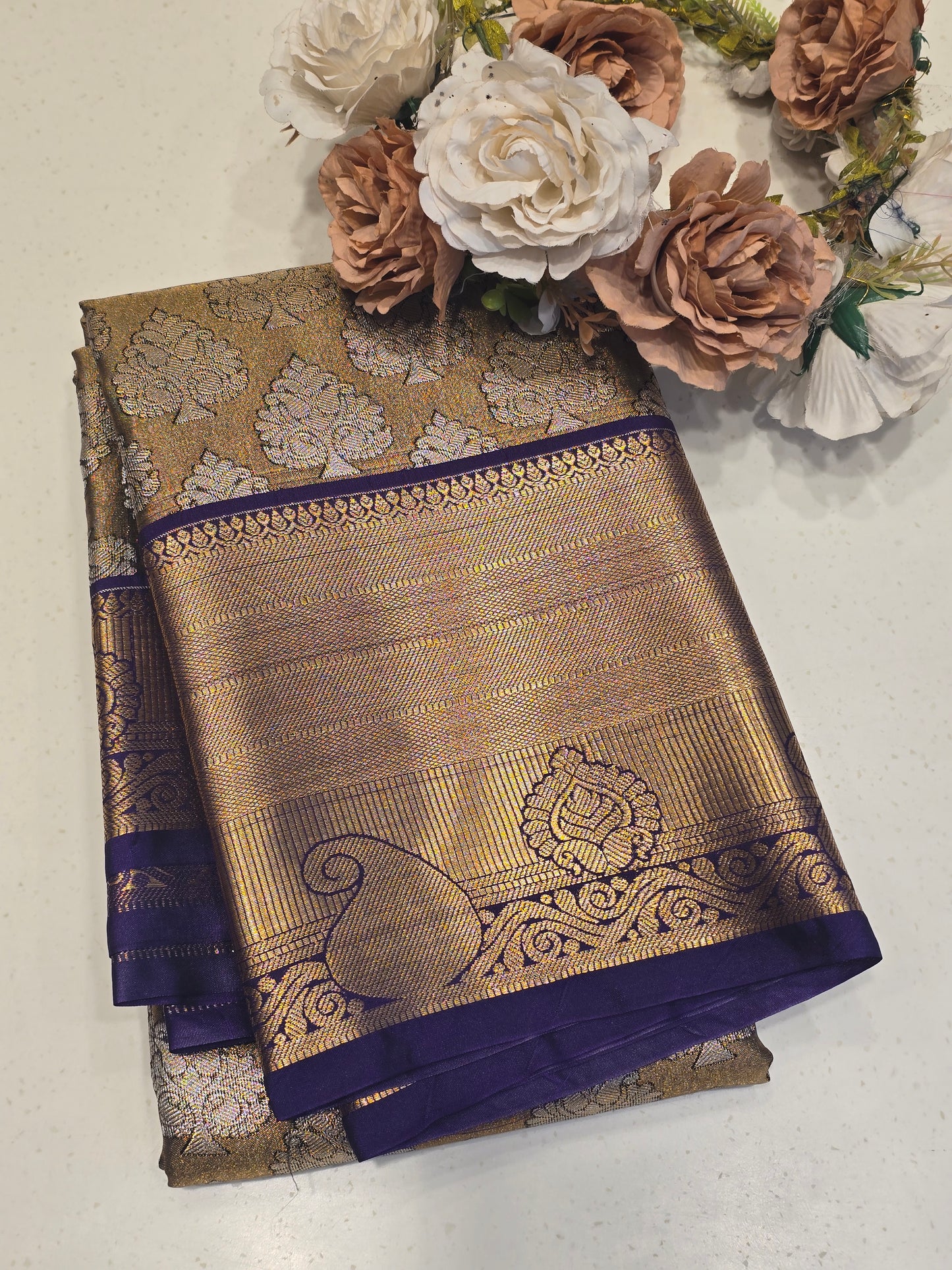 Women Mehndi Green Semi Kanjivaram Tissue Silk Saree