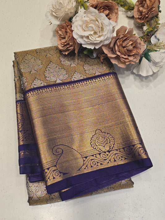 Women Mehndi Green Semi Kanjivaram Tissue Silk Saree