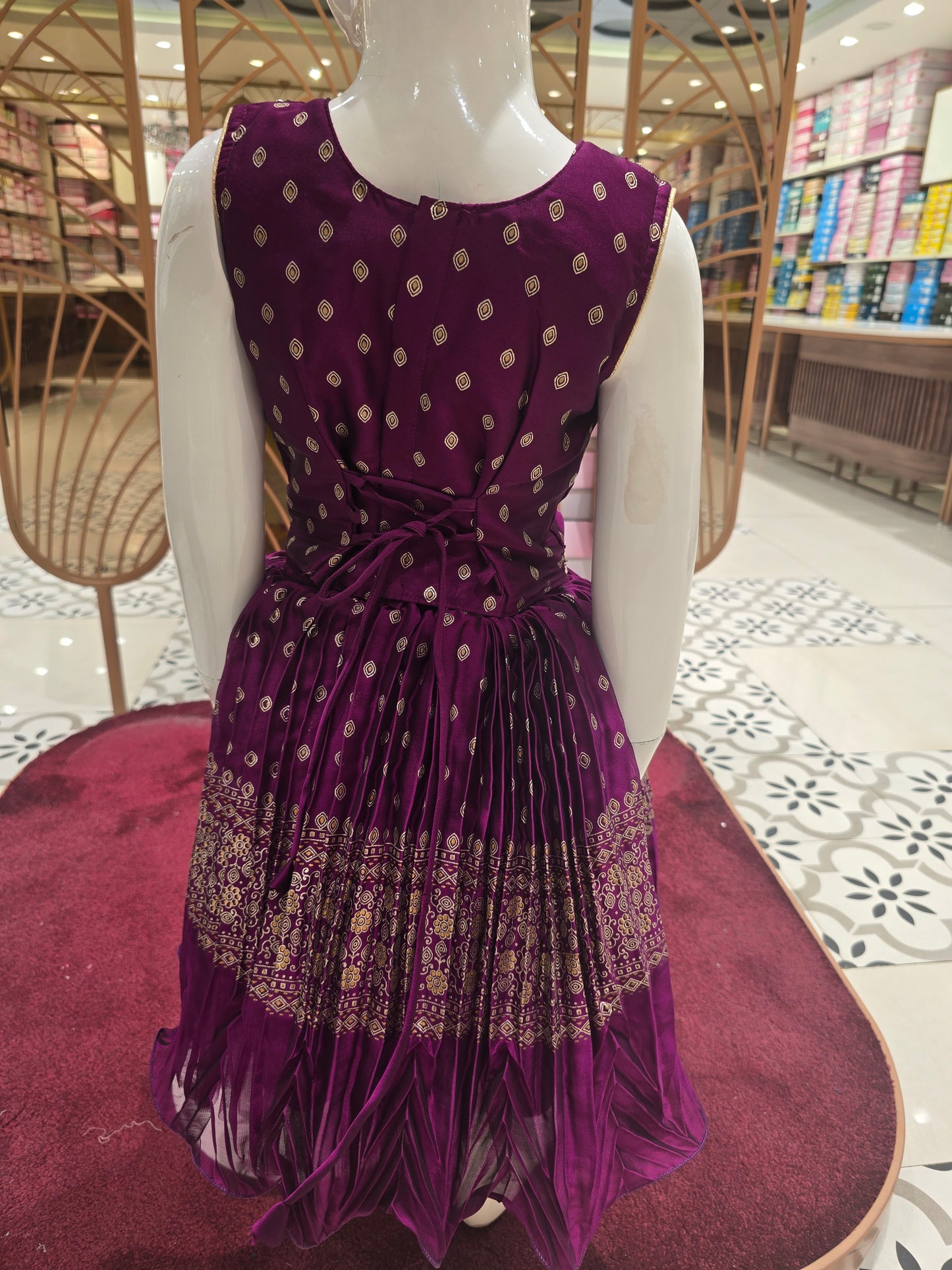 Girls Magenta Shiffon Traditional Skirt & Top Set – Handwork Neck & Waist Ethnic Wear (2pcs)