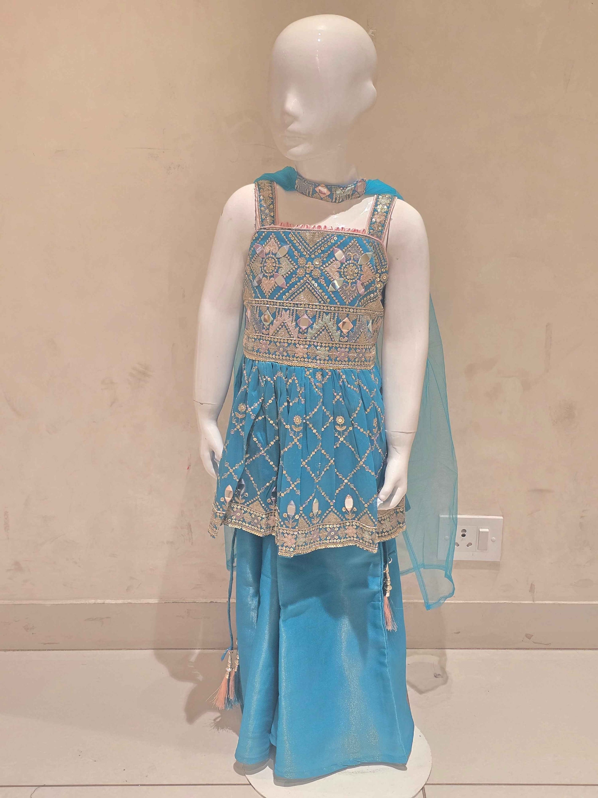 Sky Blue Tissue Sharara Set for Girls