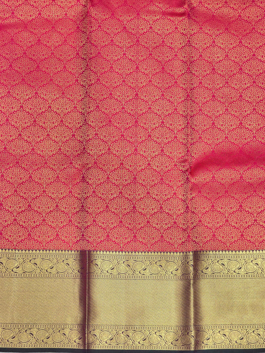 Pure Handloom Kanjivaram Brocade Silk Saree with Gatti Border and Rich Pallu