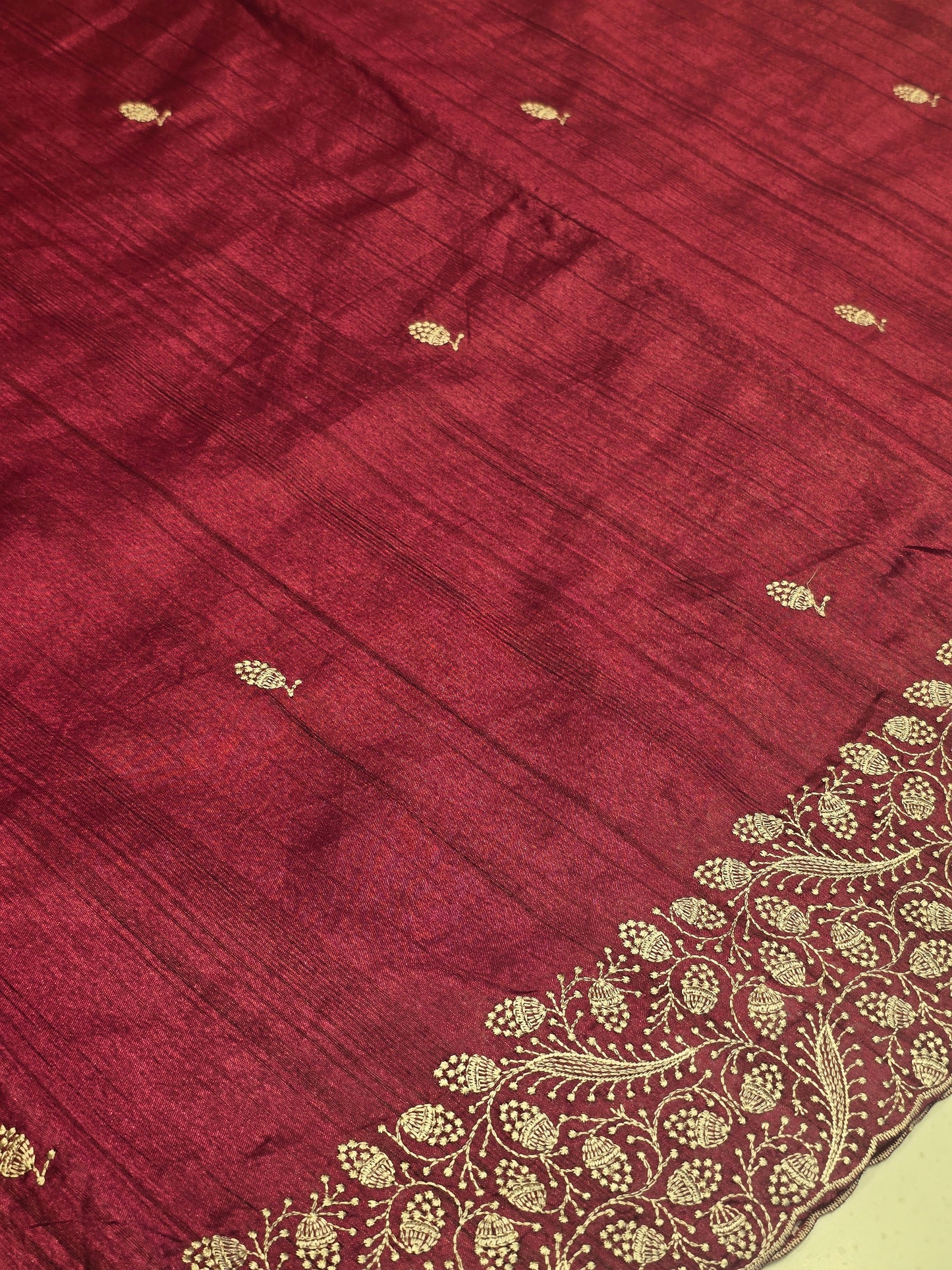 Tussar Silk Saree with Embroidery Motifs and Designer Border | Elegant Soft Drape | Daily & Festive Wear
