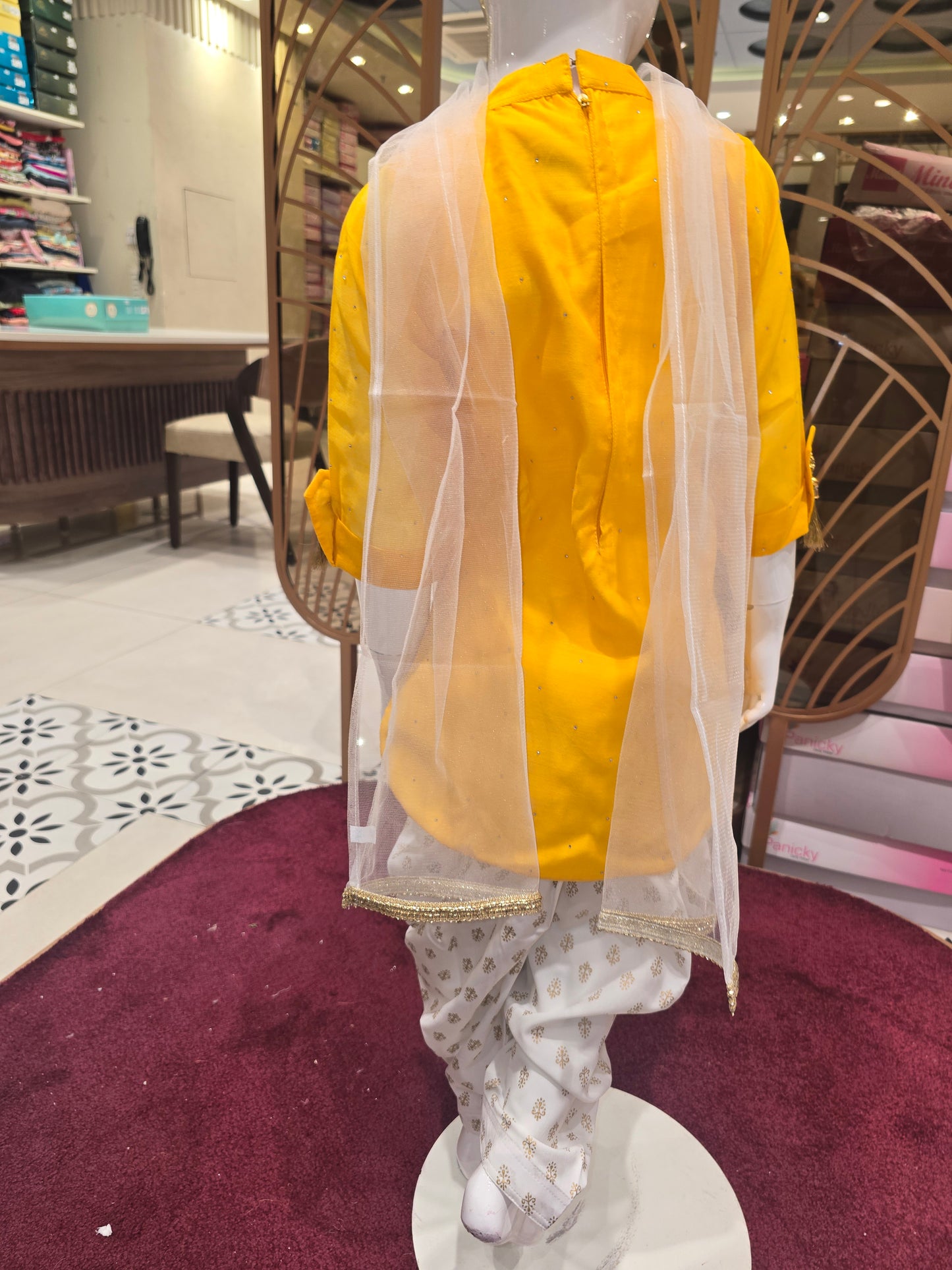 Girl Yellow Chanderi Silk Patiala Set with Pants