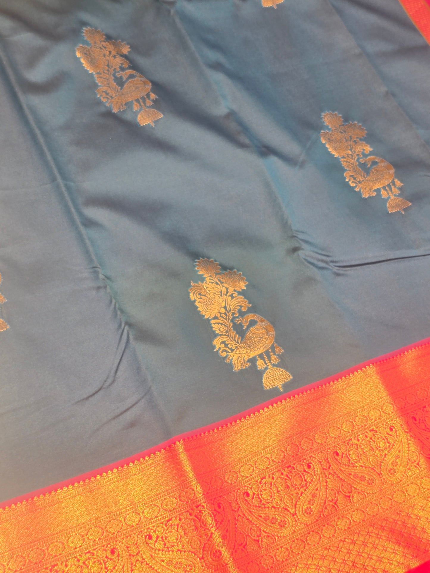 Women Peacock Jhumka Semi Kanjivaram Silk Saree