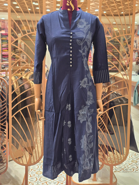 Blue & Onion Pink Imported Anarkali Kurta with Designer Neck