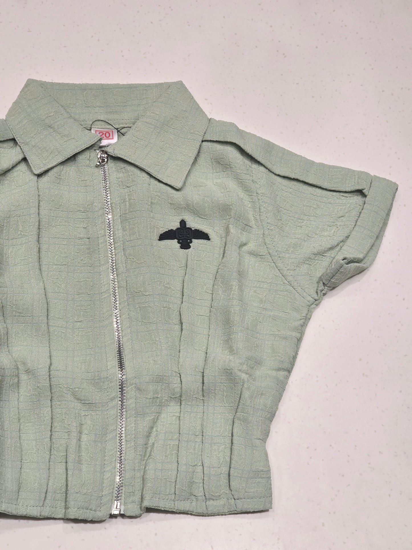 Girl Pista Green Cotton Fancy Top with Inner