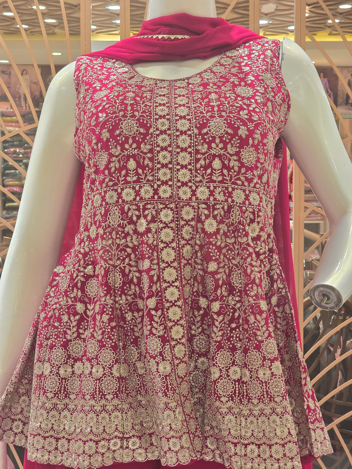 Women Pink Chiffon Silver Embroidered Sharara Set