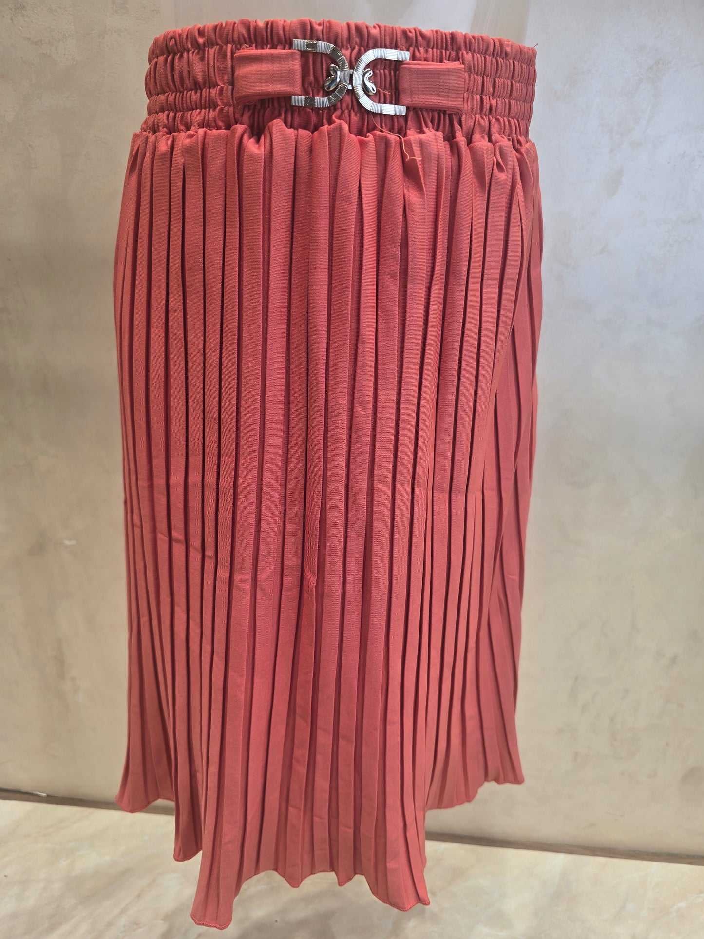 Peach Pink Lycra ¾ Length Skirt for Girls with Elastic Waistband and Stylish Belt Logo for Casual Wear