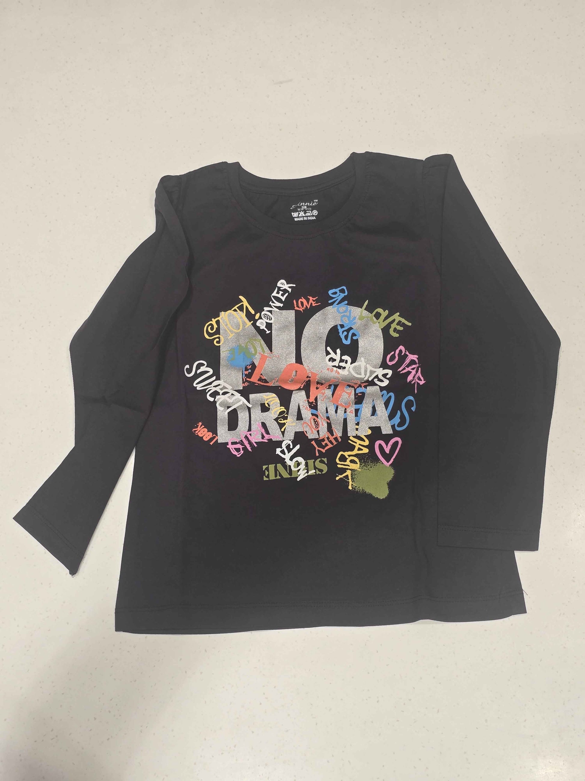 Cotton material black colour t-shirt with rubber prints
