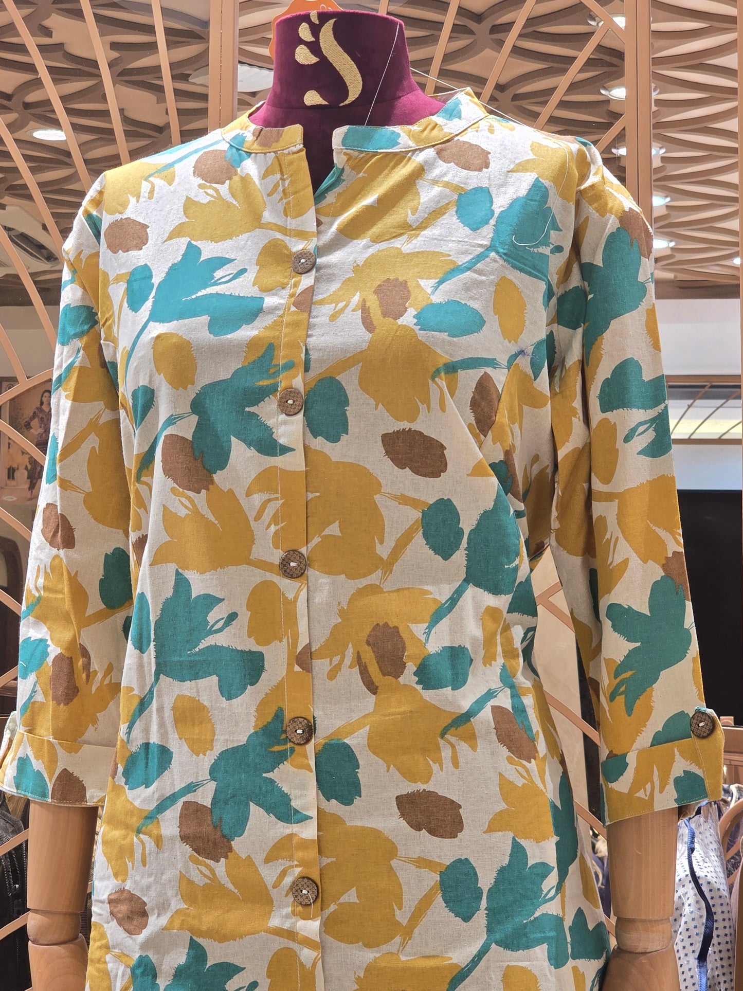 Printed cotton material multi color kurta for women with colar neck